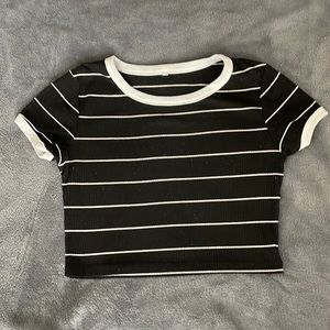 Black Striped Crop Top Tee